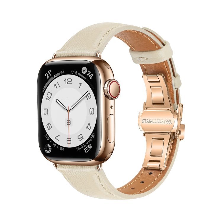 Plain Leather Butterfly Buckle Watch Band, For Apple Watch SE 2023 44mm, For Apple Watch SE 2023 40mm