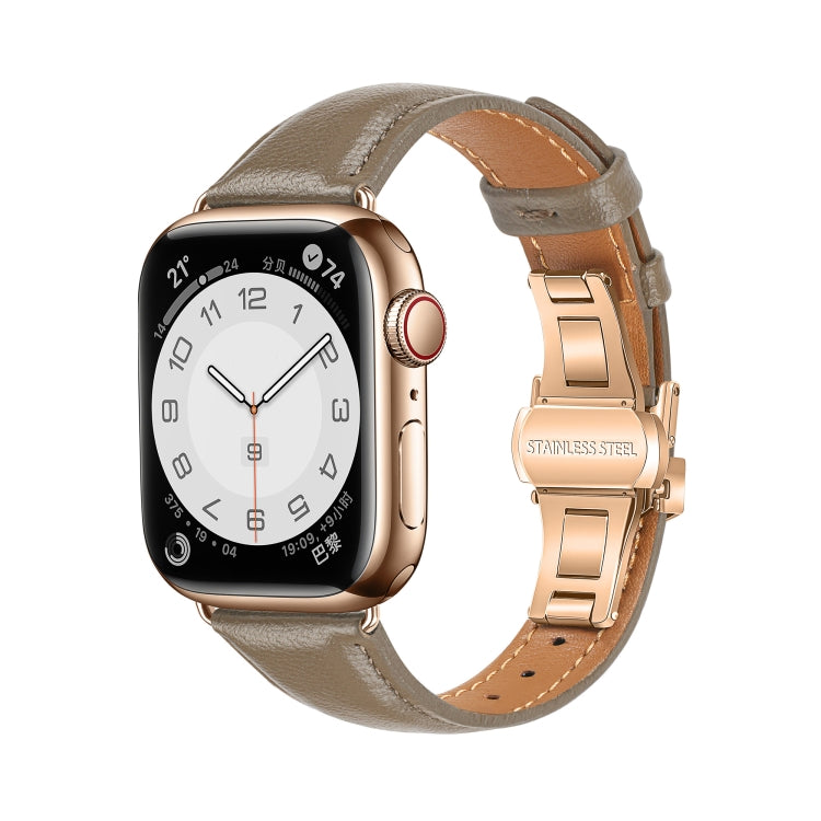 Plain Leather Butterfly Buckle Watch Band, For Apple Watch Series 7 41mm, For Apple Watch Series 7 45mm