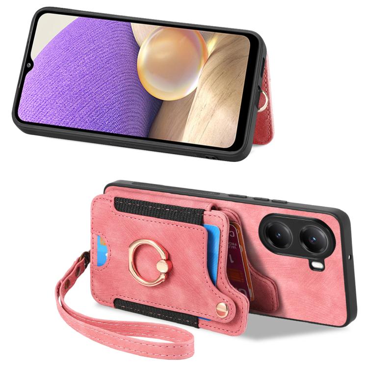 Retro Skin-feel Ring Multi-card RFID Wallet Phone Case