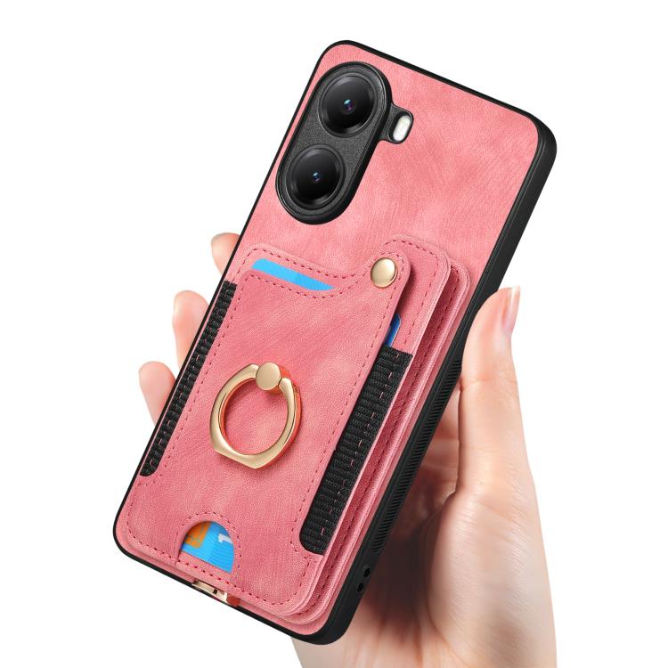 Retro Skin-feel Ring Multi-card RFID Wallet Phone Case