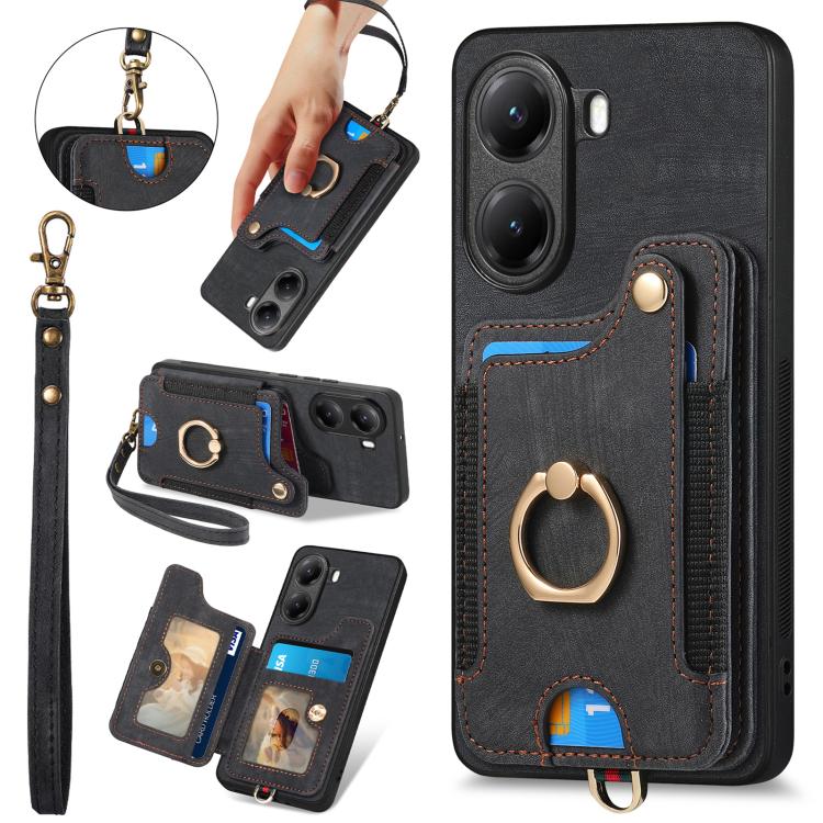 Retro Skin-feel Ring Multi-card RFID Wallet Phone Case