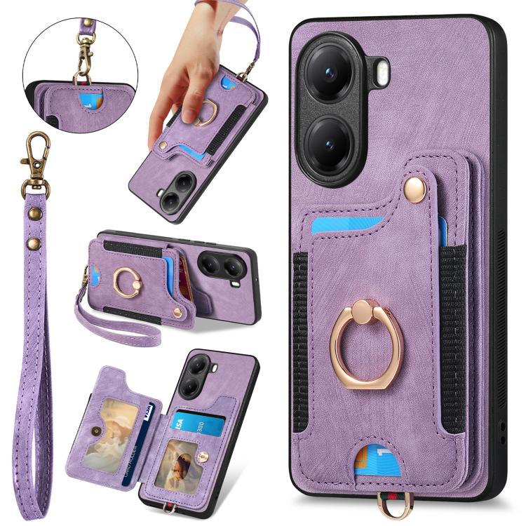 Retro Skin-feel Ring Multi-card RFID Wallet Phone Case