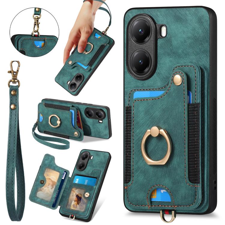 Retro Skin-feel Ring Multi-card RFID Wallet Phone Case
