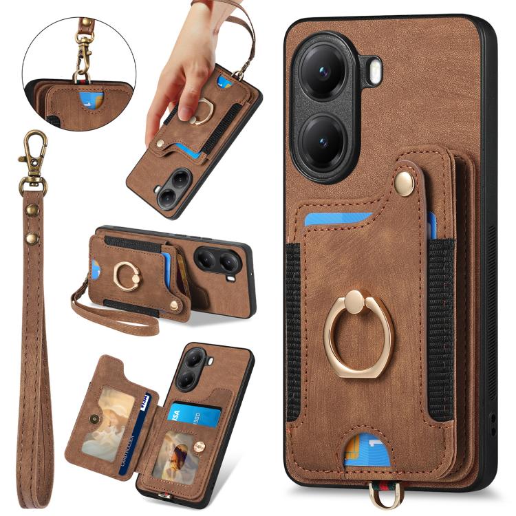 Retro Skin-feel Ring Multi-card RFID Wallet Phone Case