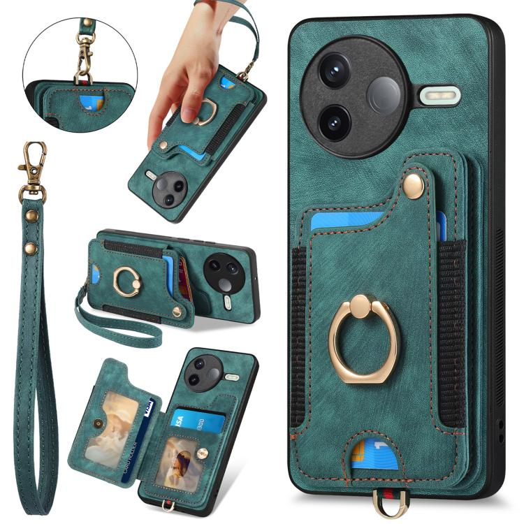 Retro Skin-feel Ring Multi-card RFID Wallet Phone Case