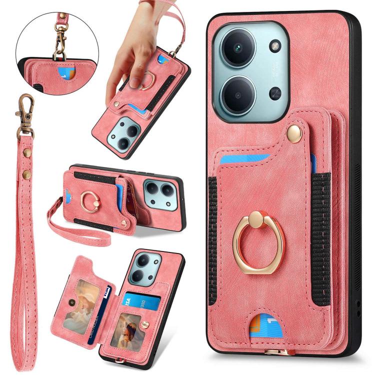 Retro Skin-feel Ring Multi-card RFID Wallet Phone Case, For Redmi 15C 5G / 4G Global 171mm, For Xiaomi 15T, For Redmi K80 Pro / Poco F7 Ultra, For Redmi K80 / Poco F7 Pro