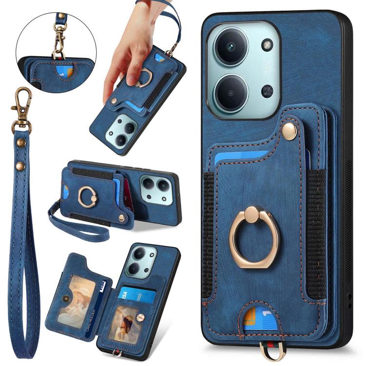 Retro Skin-feel Ring Multi-card RFID Wallet Phone Case, For Redmi 15C 5G / 4G Global 171mm, For Xiaomi 15T, For Redmi K80 Pro / Poco F7 Ultra, For Redmi K80 / Poco F7 Pro