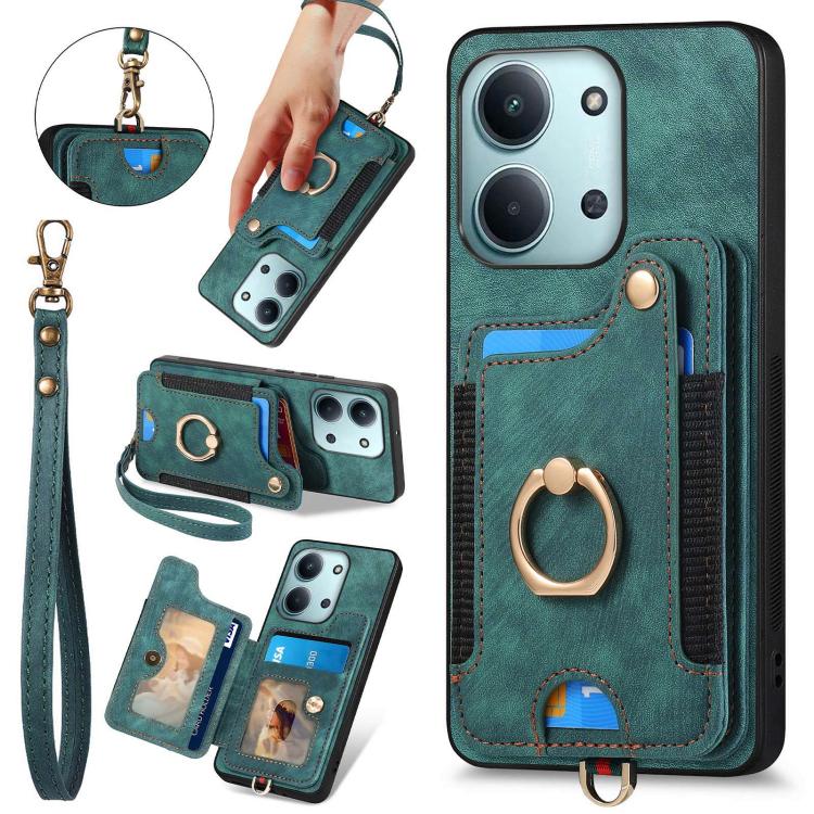 Retro Skin-feel Ring Multi-card RFID Wallet Phone Case, For Redmi 15C 5G / 4G Global 171mm, For Xiaomi 15T, For Redmi K80 Pro / Poco F7 Ultra, For Redmi K80 / Poco F7 Pro