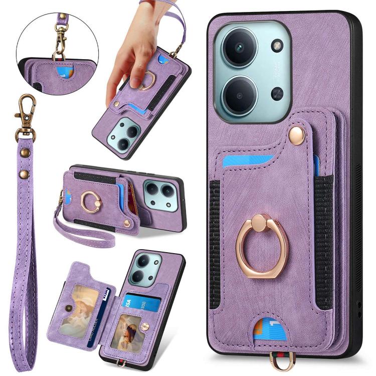Retro Skin-feel Ring Multi-card RFID Wallet Phone Case, For Redmi 15C 5G / 4G Global 171mm, For Xiaomi 15T, For Redmi K80 Pro / Poco F7 Ultra, For Redmi K80 / Poco F7 Pro