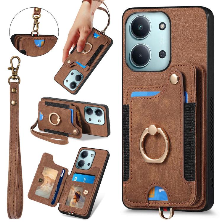 Retro Skin-feel Ring Multi-card RFID Wallet Phone Case, For Redmi 15C 5G / 4G Global 171mm, For Xiaomi 15T, For Redmi K80 Pro / Poco F7 Ultra, For Redmi K80 / Poco F7 Pro
