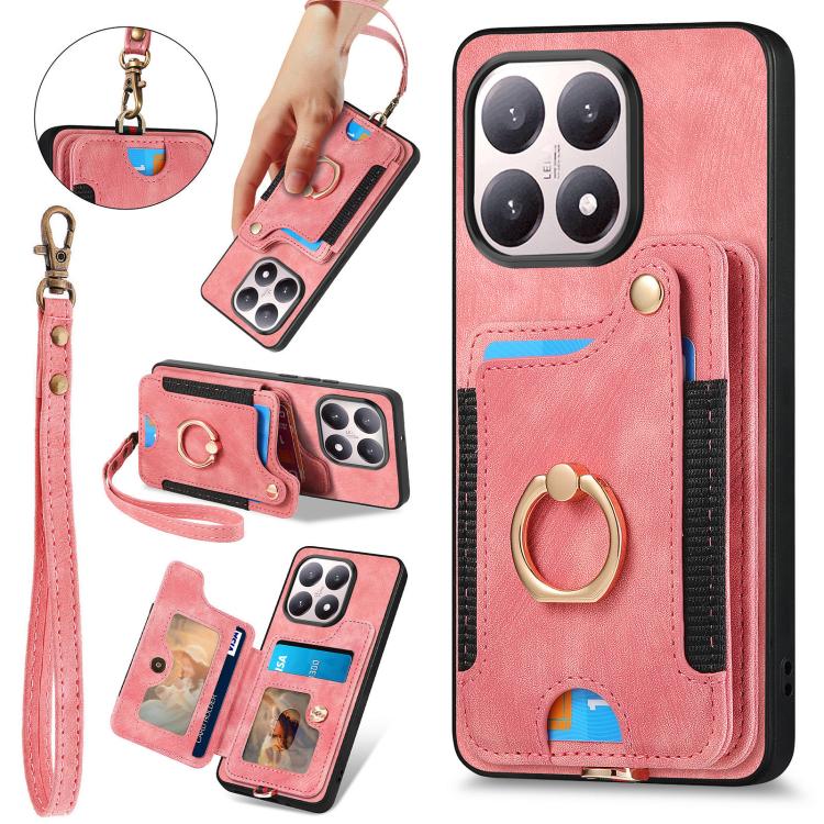 Retro Skin-feel Ring Multi-card RFID Wallet Phone Case, For Redmi 15C 5G / 4G Global 171mm, For Xiaomi 15T, For Redmi K80 Pro / Poco F7 Ultra, For Redmi K80 / Poco F7 Pro