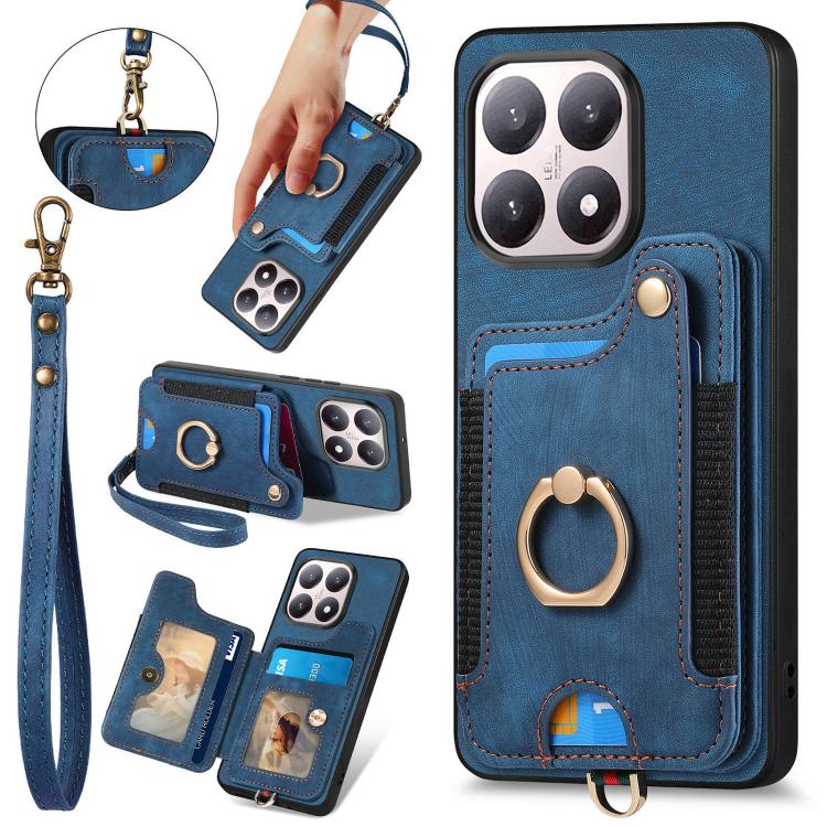 Retro Skin-feel Ring Multi-card RFID Wallet Phone Case, For Redmi 15C 5G / 4G Global 171mm, For Xiaomi 15T, For Redmi K80 Pro / Poco F7 Ultra, For Redmi K80 / Poco F7 Pro
