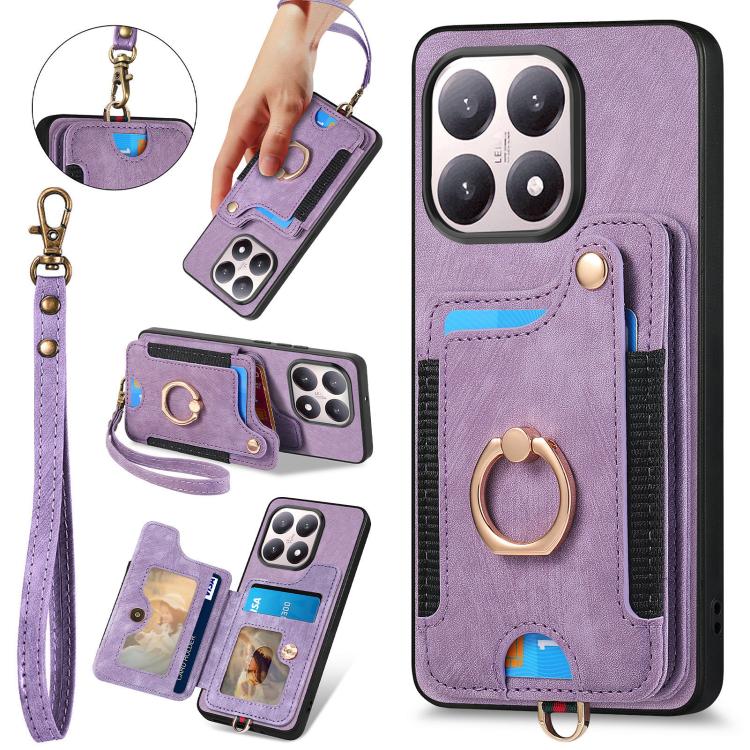 Retro Skin-feel Ring Multi-card RFID Wallet Phone Case, For Redmi 15C 5G / 4G Global 171mm, For Xiaomi 15T, For Redmi K80 Pro / Poco F7 Ultra, For Redmi K80 / Poco F7 Pro