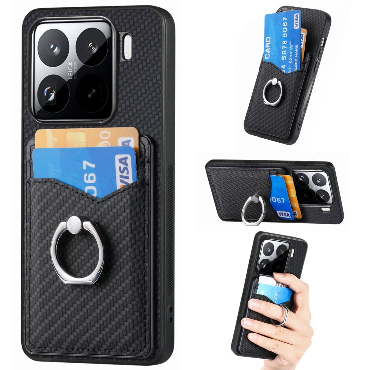 Carbon Fiber Card Wallet Ring Phone Case, For Redmi Turbo 4, For Xiaomi 15 Pro, For Xiaomi 15, For Redmi Note 14 5G, For Redmi Note 14 Pro+ 5G, For Redmi Note 14 Pro 5G