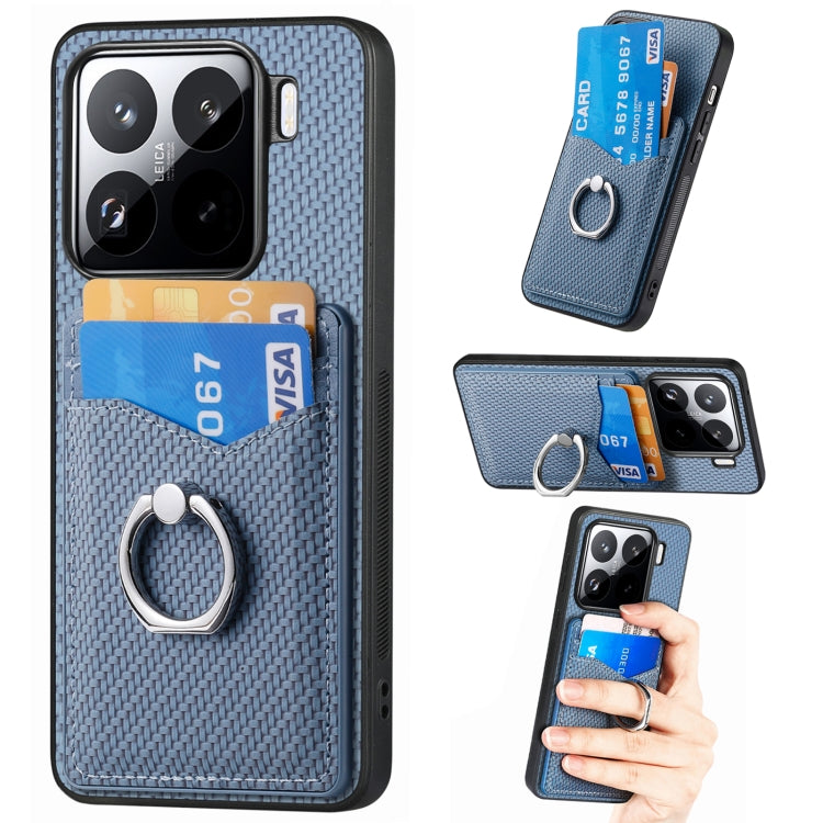 Carbon Fiber Card Wallet Ring Phone Case, For Redmi Turbo 4, For Xiaomi 15 Pro, For Xiaomi 15, For Redmi Note 14 5G, For Redmi Note 14 Pro+ 5G, For Redmi Note 14 Pro 5G