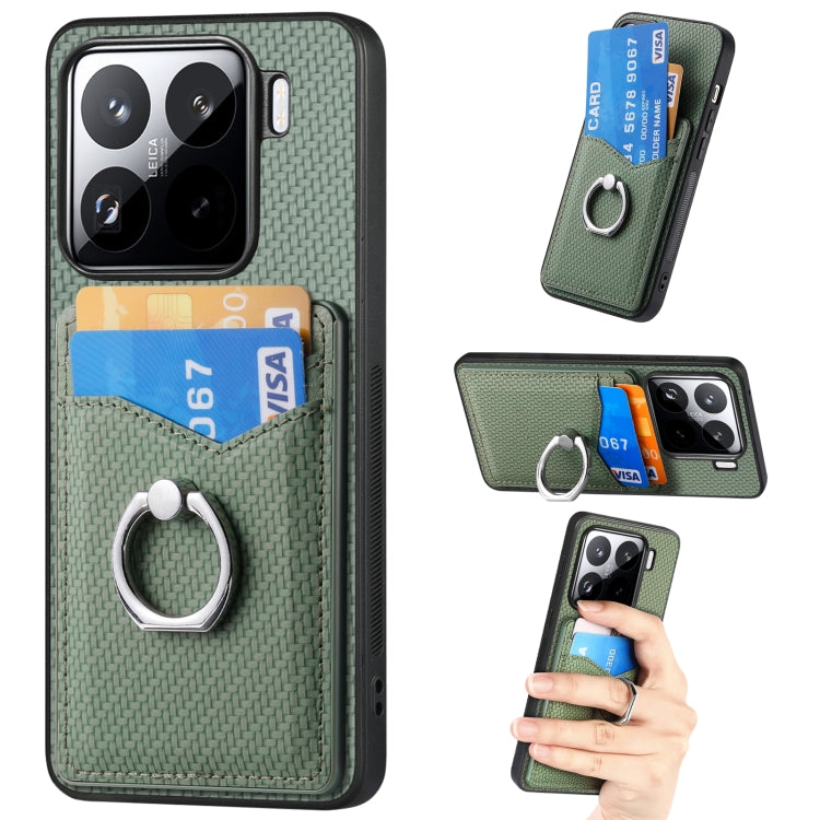 Carbon Fiber Card Wallet Ring Phone Case, For Redmi Turbo 4, For Xiaomi 15 Pro, For Xiaomi 15, For Redmi Note 14 5G, For Redmi Note 14 Pro+ 5G, For Redmi Note 14 Pro 5G