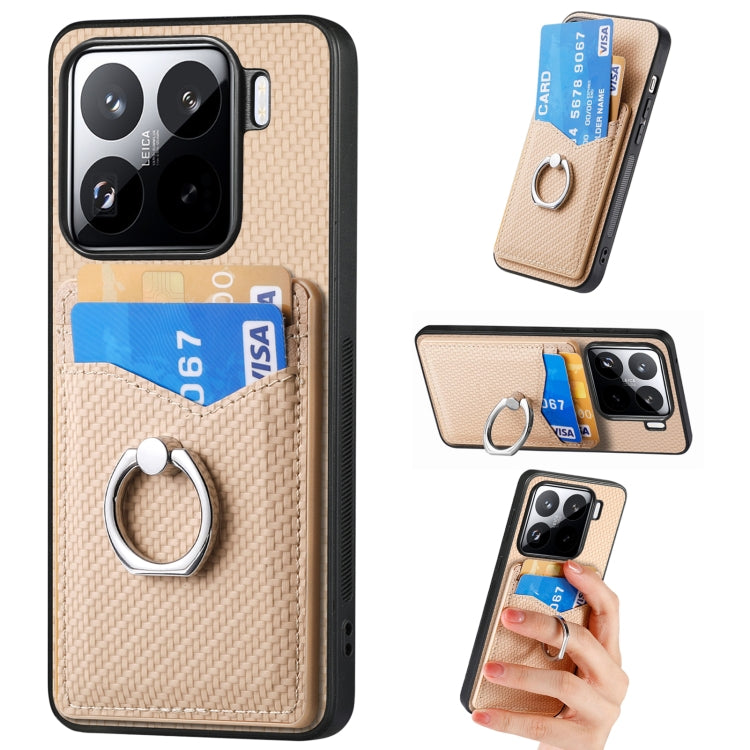 Carbon Fiber Card Wallet Ring Phone Case, For Redmi Turbo 4, For Xiaomi 15 Pro, For Xiaomi 15, For Redmi Note 14 5G, For Redmi Note 14 Pro+ 5G, For Redmi Note 14 Pro 5G