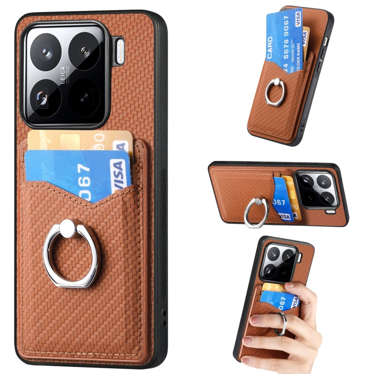 Carbon Fiber Card Wallet Ring Phone Case, For Redmi Turbo 4, For Xiaomi 15 Pro, For Xiaomi 15, For Redmi Note 14 5G, For Redmi Note 14 Pro+ 5G, For Redmi Note 14 Pro 5G