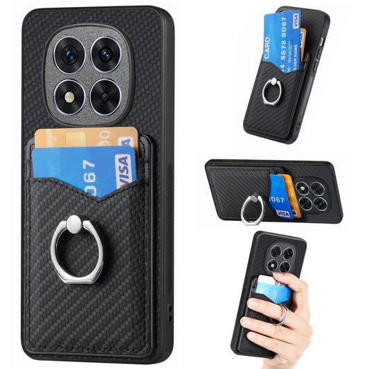 Carbon Fiber Card Wallet Ring Phone Case, For Redmi Note 14 Pro 5G