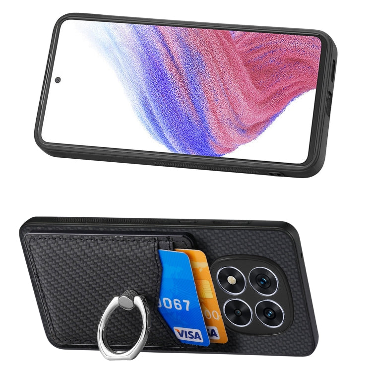 Carbon Fiber Card Wallet Ring Phone Case, For Redmi Note 14 Pro 5G