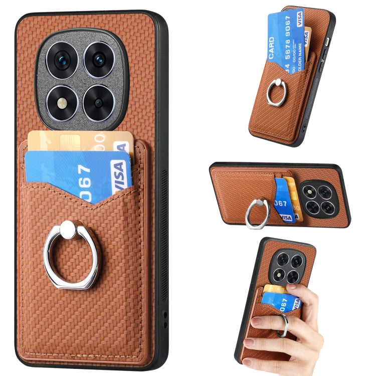 Carbon Fiber Card Wallet Ring Phone Case, For Redmi Turbo 4, For Xiaomi 15 Pro, For Xiaomi 15, For Redmi Note 14 5G, For Redmi Note 14 Pro+ 5G, For Redmi Note 14 Pro 5G