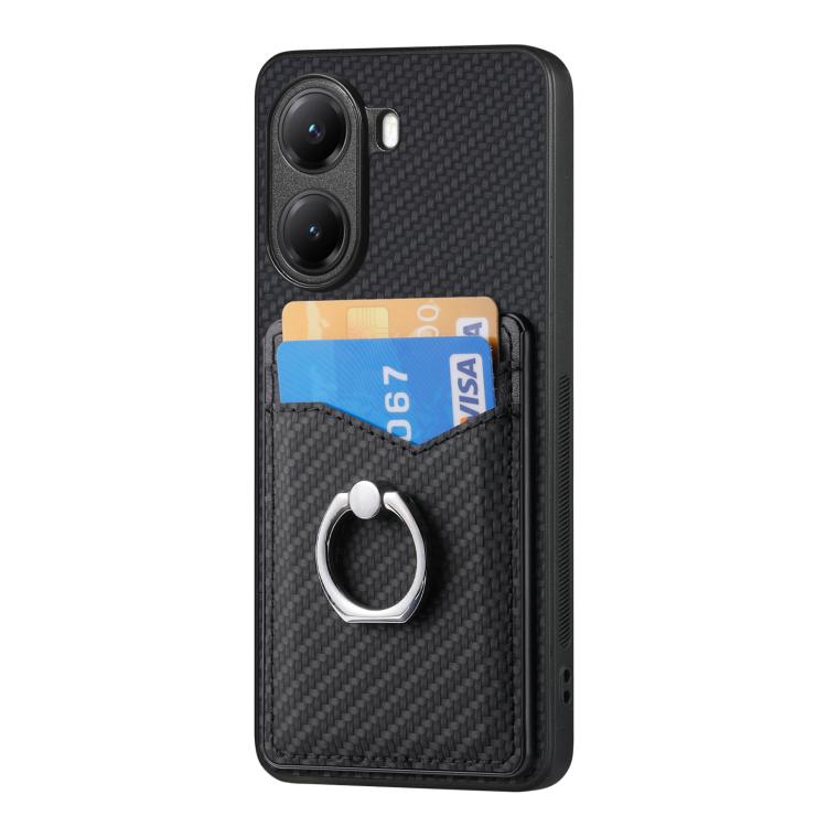 Carbon Fiber Card Wallet Ring Phone Case, For Redmi Turbo 4, For Xiaomi 15 Pro, For Xiaomi 15, For Redmi Note 14 5G, For Redmi Note 14 Pro+ 5G, For Redmi Note 14 Pro 5G