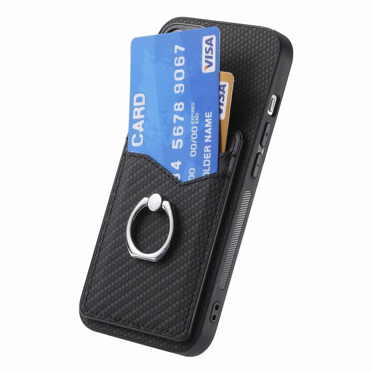 Carbon Fiber Card Wallet Ring Phone Case, For Redmi Turbo 4, For Xiaomi 15 Pro, For Xiaomi 15, For Redmi Note 14 5G, For Redmi Note 14 Pro+ 5G, For Redmi Note 14 Pro 5G