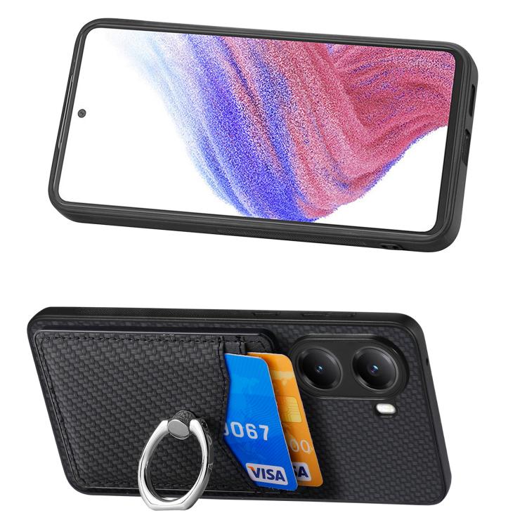 Carbon Fiber Card Wallet Ring Phone Case, For Redmi Turbo 4, For Xiaomi 15 Pro, For Xiaomi 15, For Redmi Note 14 5G, For Redmi Note 14 Pro+ 5G, For Redmi Note 14 Pro 5G