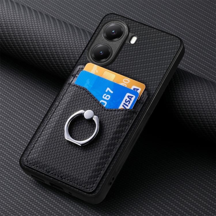 Carbon Fiber Card Wallet Ring Phone Case, For Redmi Turbo 4, For Xiaomi 15 Pro, For Xiaomi 15, For Redmi Note 14 5G, For Redmi Note 14 Pro+ 5G, For Redmi Note 14 Pro 5G