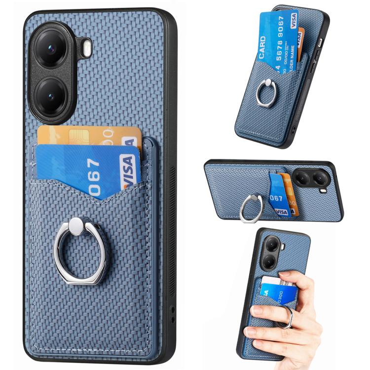 Carbon Fiber Card Wallet Ring Phone Case, For Redmi Turbo 4, For Xiaomi 15 Pro, For Xiaomi 15, For Redmi Note 14 5G, For Redmi Note 14 Pro+ 5G, For Redmi Note 14 Pro 5G