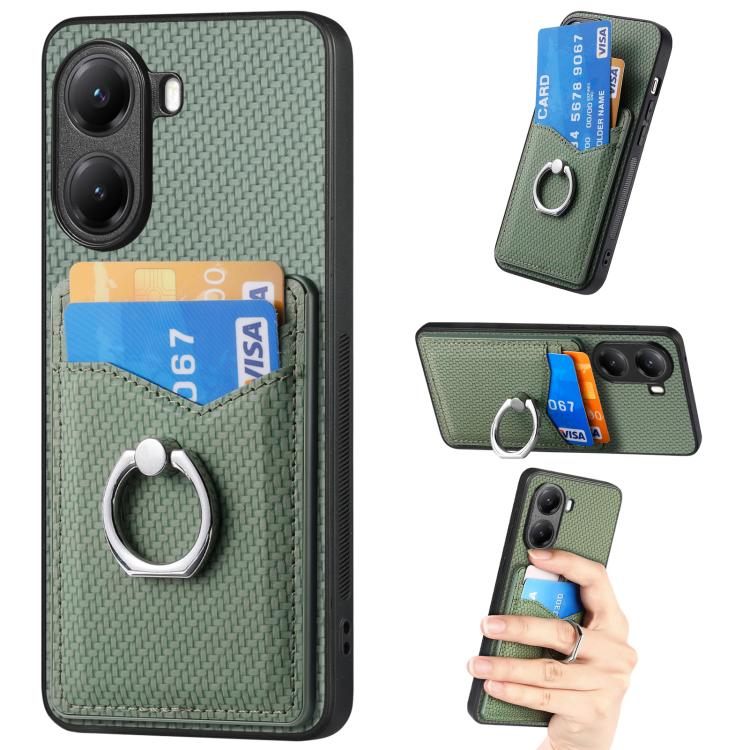 Carbon Fiber Card Wallet Ring Phone Case, For Redmi Turbo 4, For Xiaomi 15 Pro, For Xiaomi 15, For Redmi Note 14 5G, For Redmi Note 14 Pro+ 5G, For Redmi Note 14 Pro 5G