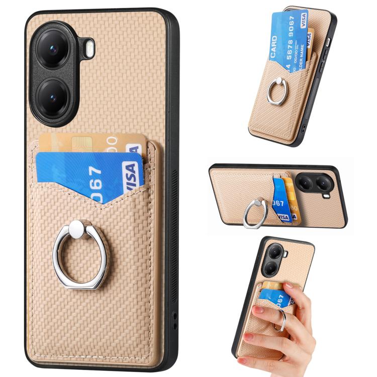 Carbon Fiber Card Wallet Ring Phone Case, For Redmi Turbo 4, For Xiaomi 15 Pro, For Xiaomi 15, For Redmi Note 14 5G, For Redmi Note 14 Pro+ 5G, For Redmi Note 14 Pro 5G