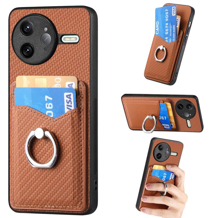Carbon Fiber Card Wallet Ring Phone Case, For Redmi K80 Pro / Poco F7 Ultra, For Redmi K80 / Poco F7 Pro, For Redmi Turbo 4, For Xiaomi Poco X7 Pro
