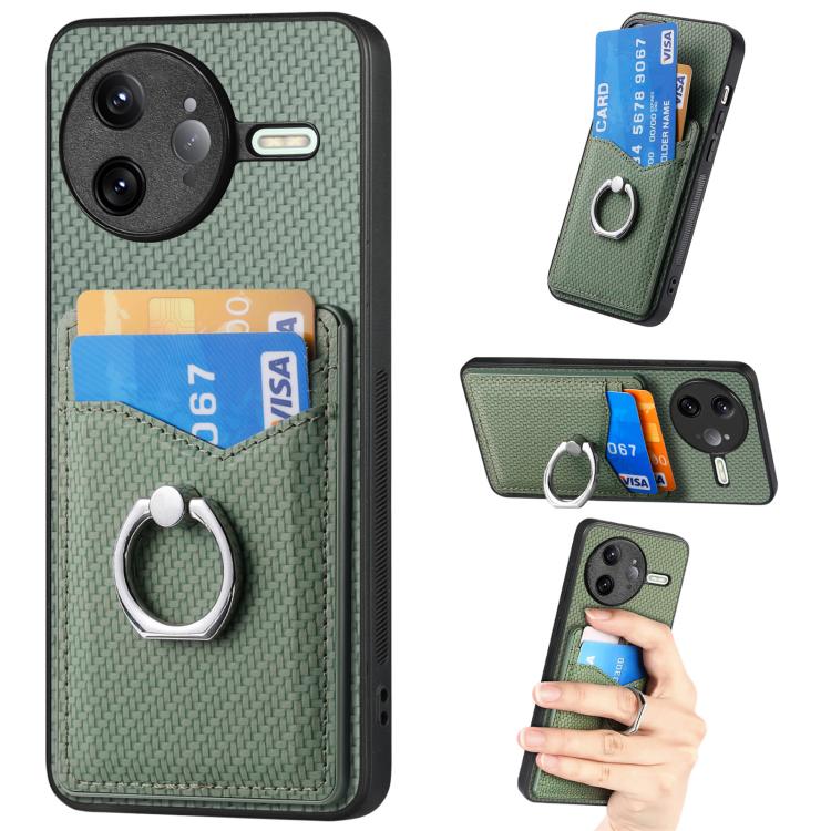 Carbon Fiber Card Wallet Ring Phone Case, For Redmi K80 Pro / Poco F7 Ultra, For Redmi K80 / Poco F7 Pro, For Redmi Turbo 4, For Xiaomi Poco X7 Pro