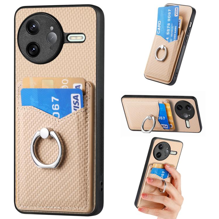 Carbon Fiber Card Wallet Ring Phone Case, For Redmi K80 Pro / Poco F7 Ultra, For Redmi K80 / Poco F7 Pro, For Redmi Turbo 4, For Xiaomi Poco X7 Pro