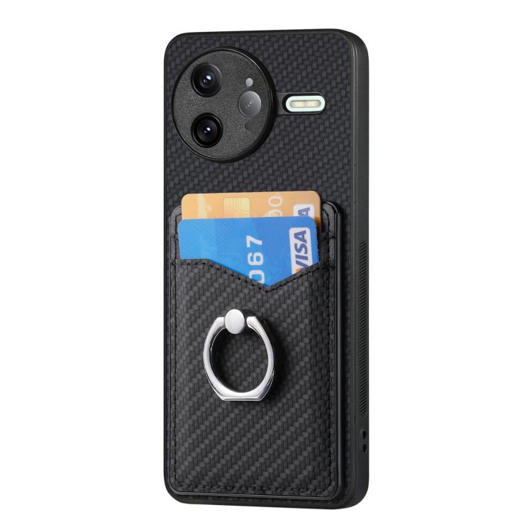 Carbon Fiber Card Wallet Ring Phone Case, For Redmi K80 Pro / Poco F7 Ultra, For Redmi K80 / Poco F7 Pro, For Redmi Turbo 4, For Xiaomi Poco X7 Pro