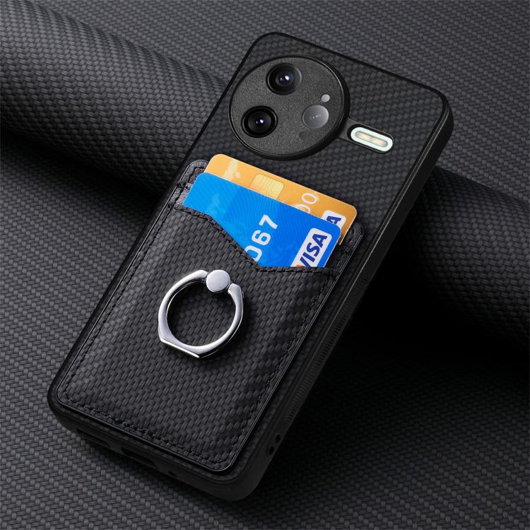Carbon Fiber Card Wallet Ring Phone Case, For Redmi K80 Pro / Poco F7 Ultra, For Redmi K80 / Poco F7 Pro, For Redmi Turbo 4, For Xiaomi Poco X7 Pro