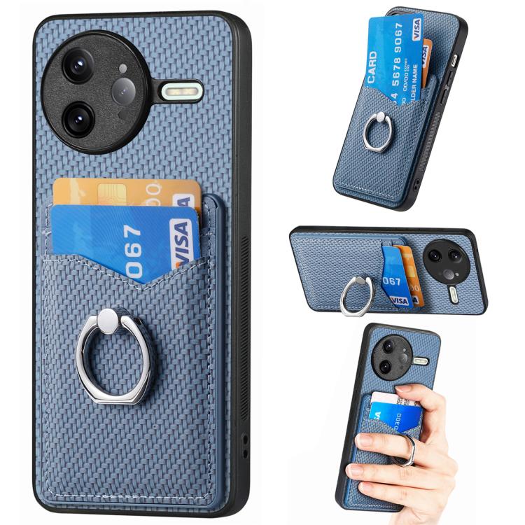 Carbon Fiber Card Wallet Ring Phone Case, For Redmi K80 Pro / Poco F7 Ultra, For Redmi K80 / Poco F7 Pro, For Redmi Turbo 4, For Xiaomi Poco X7 Pro