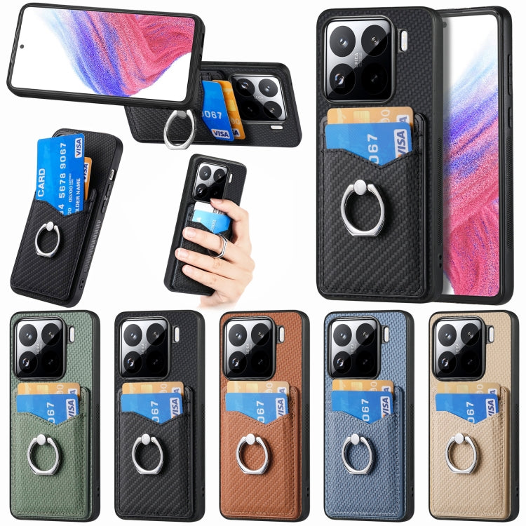Carbon Fiber Card Wallet Ring Phone Case, For Redmi Note 14 Pro 5G