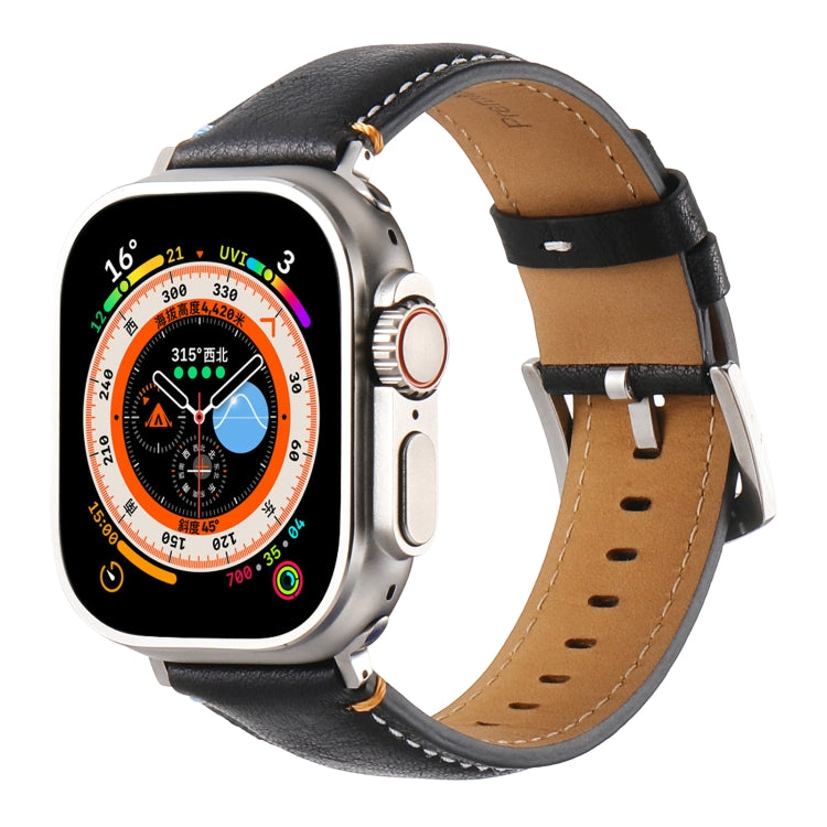 Stitched Genuine Leather Watch Band, For Apple Watch 46mm / 49mm / 45mm / 44mm, For Apple Watch 42mm / 41mm / 40mm / 38mm