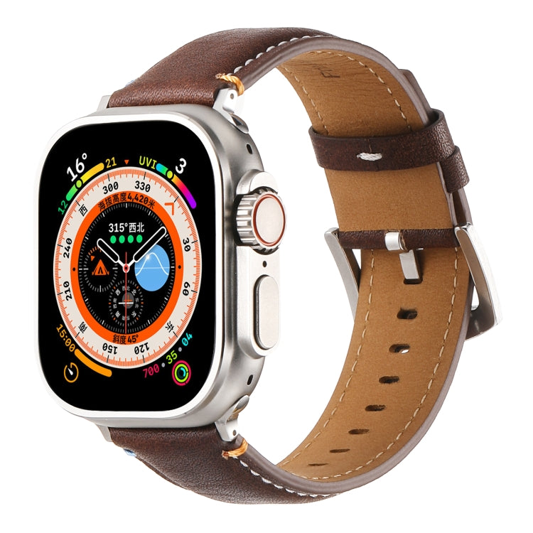 Stitched Genuine Leather Watch Band, For Apple Watch 46mm / 49mm / 45mm / 44mm, For Apple Watch 42mm / 41mm / 40mm / 38mm