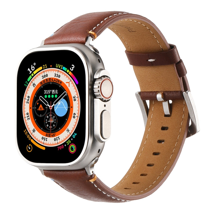 Stitched Genuine Leather Watch Band, For Apple Watch 46mm / 49mm / 45mm / 44mm, For Apple Watch 42mm / 41mm / 40mm / 38mm