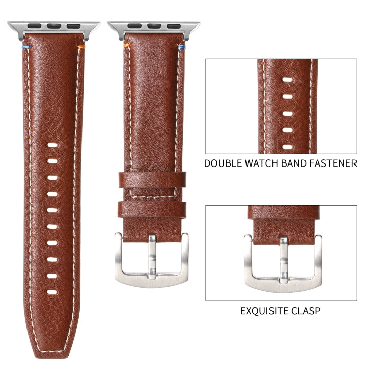 Stitched Genuine Leather Watch Band, For Apple Watch 46mm / 49mm / 45mm / 44mm, For Apple Watch 42mm / 41mm / 40mm / 38mm