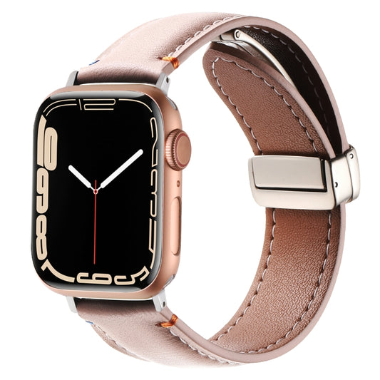 Magnetic Buckle Stitched Genuine Leather Watch Band, For Apple Watch 46mm / 49mm / 45mm / 44mm, For Apple Watch 42mm / 41mm / 40mm / 38mm