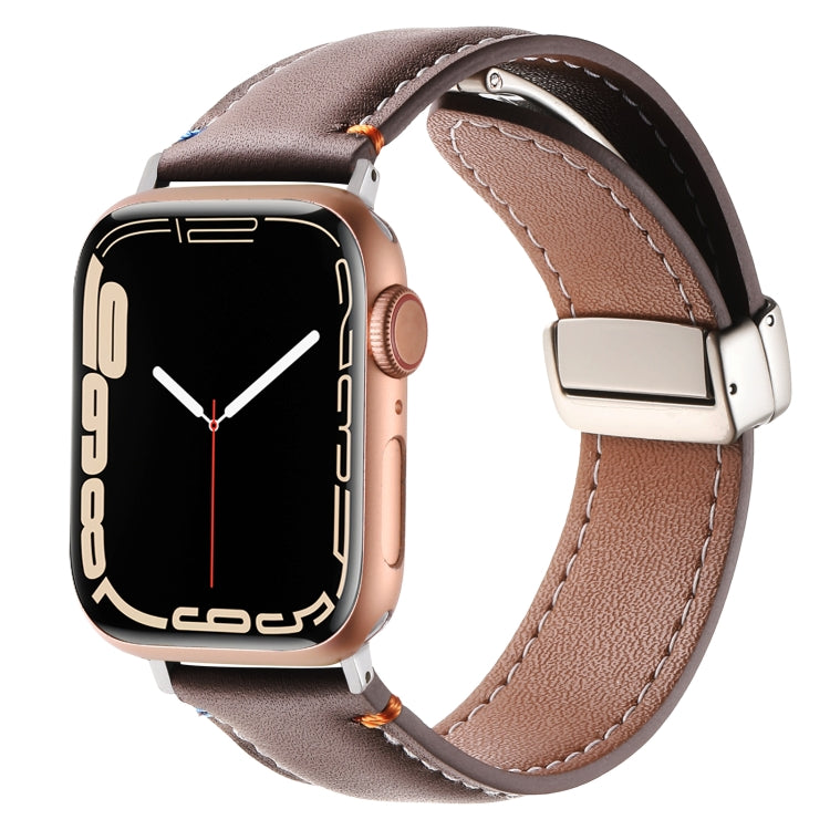 Magnetic Buckle Stitched Genuine Leather Watch Band, For Apple Watch 46mm / 49mm / 45mm / 44mm, For Apple Watch 42mm / 41mm / 40mm / 38mm