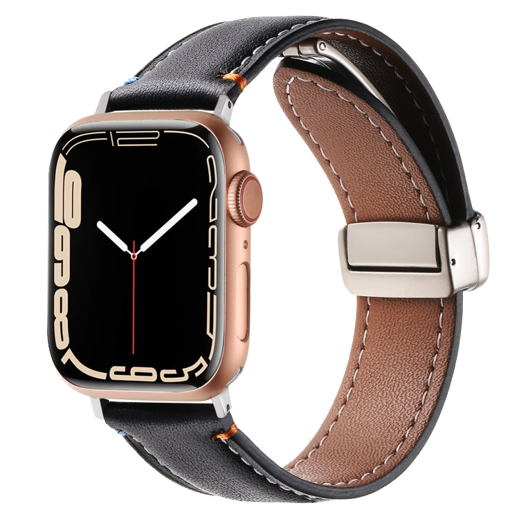 Magnetic Buckle Stitched Genuine Leather Watch Band, For Apple Watch 46mm / 49mm / 45mm / 44mm, For Apple Watch 42mm / 41mm / 40mm / 38mm