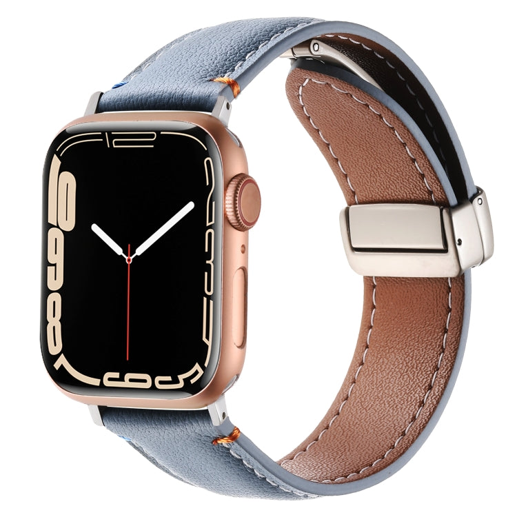 Magnetic Buckle Stitched Genuine Leather Watch Band, For Apple Watch 46mm / 49mm / 45mm / 44mm, For Apple Watch 42mm / 41mm / 40mm / 38mm