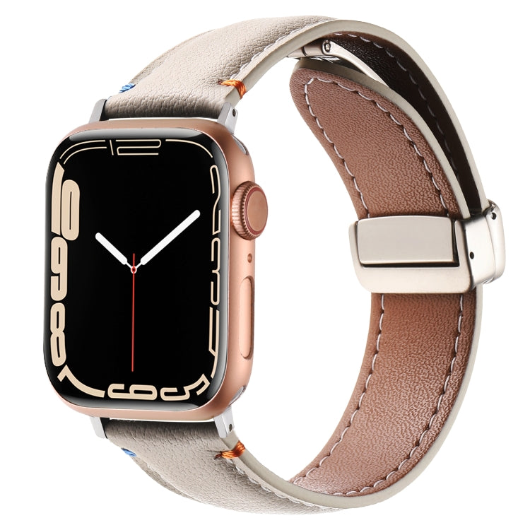 Magnetic Buckle Stitched Genuine Leather Watch Band, For Apple Watch 46mm / 49mm / 45mm / 44mm, For Apple Watch 42mm / 41mm / 40mm / 38mm