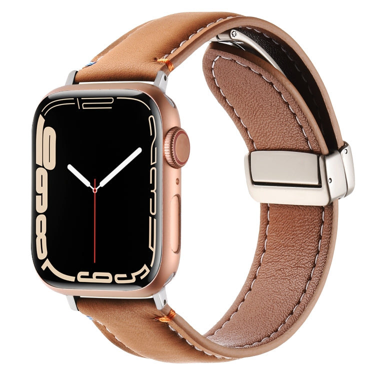 Magnetic Buckle Stitched Genuine Leather Watch Band, For Apple Watch 46mm / 49mm / 45mm / 44mm, For Apple Watch 42mm / 41mm / 40mm / 38mm