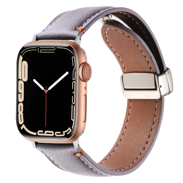 Magnetic Buckle Stitched Genuine Leather Watch Band, For Apple Watch 46mm / 49mm / 45mm / 44mm, For Apple Watch 42mm / 41mm / 40mm / 38mm